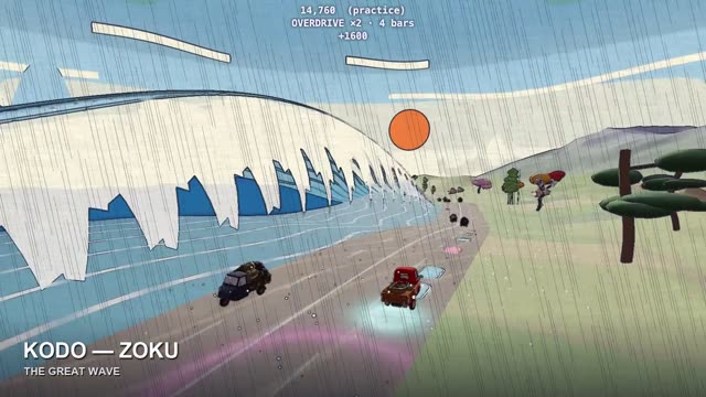 Great Wave crashing over a truck in the music visualizer